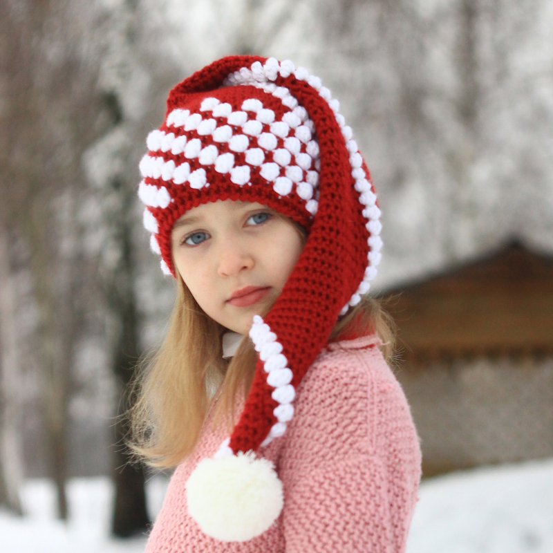 Crochet Hat Pattern/Christmas Santa hat pattern (3/6 to Adult sizes) - 编织/刺绣/羊毛毡/裁缝 - 其他材质 红色