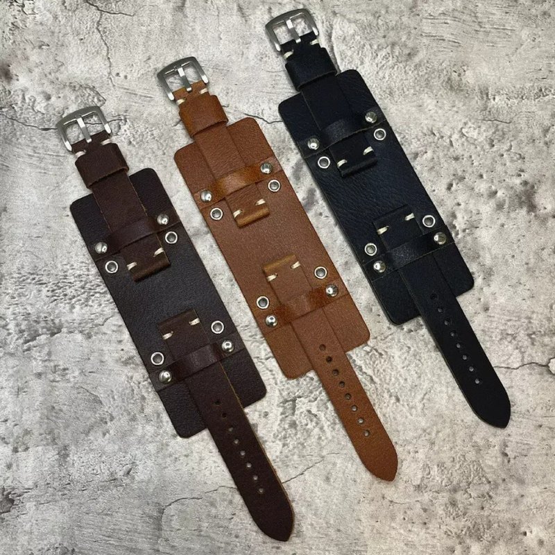 Timeless Watchband 军事风格手作牛皮真皮男士表带18/20/22/24MM - 表带 - 真皮 多色