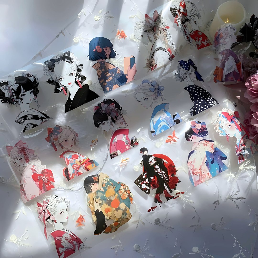 teatea.×ハル×文具女子 联名PET胶带 和服缎带女孩 升级版 - 纸胶带 - 其他材质 