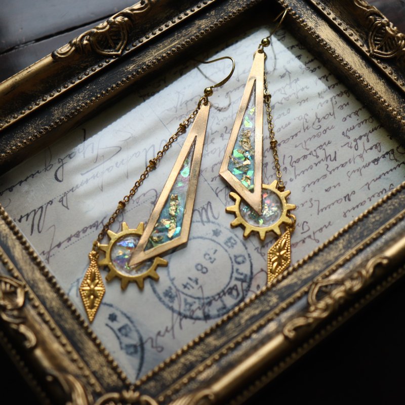 几何 长三角形 齿轮 树脂 耳环/耳夹 - 耳环/耳夹 - 其他金属 