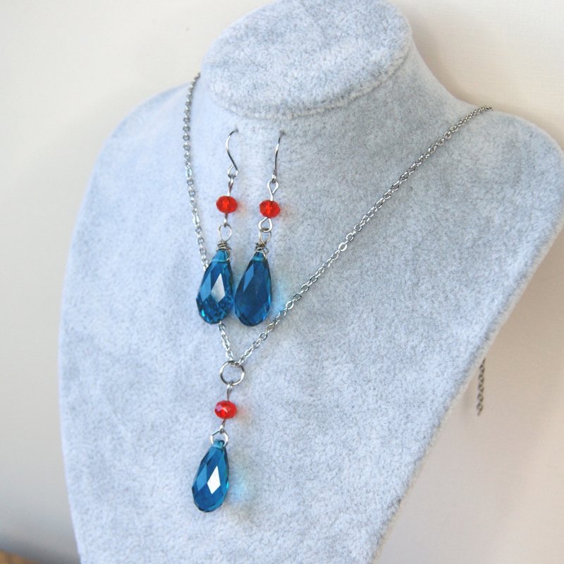 蓝色泪珠动漫耳环和项链嚎叫水晶首饰套装动漫角色扮演 - 耳环/耳夹 - 其他材质 蓝色