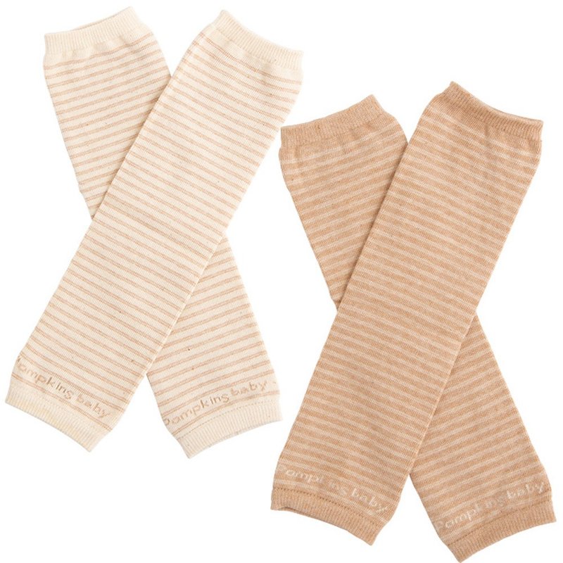 【库存有限】Y-1242 100%有机棉暖腿套 边框图案 天然棕适合0-4岁 Popkins婴儿 日本制造 - 婴儿饰品 - 棉．麻 咖啡色