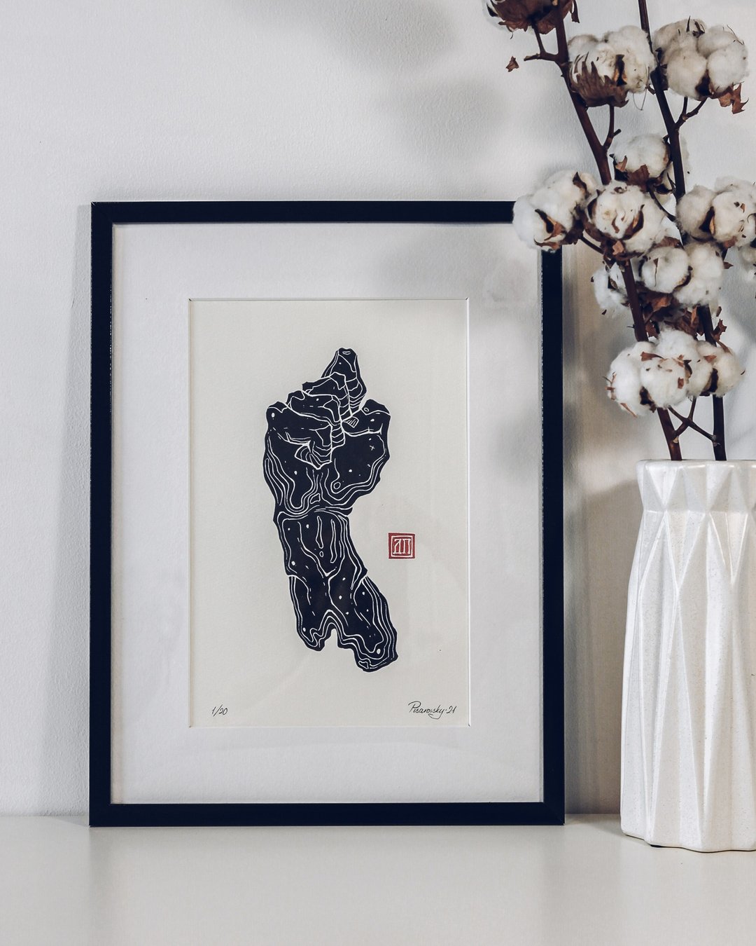 原始艺术品-拳头。 手工制版印刷。 限量版。 黑白插图 - 墙贴/壁贴 - 纸 黑色