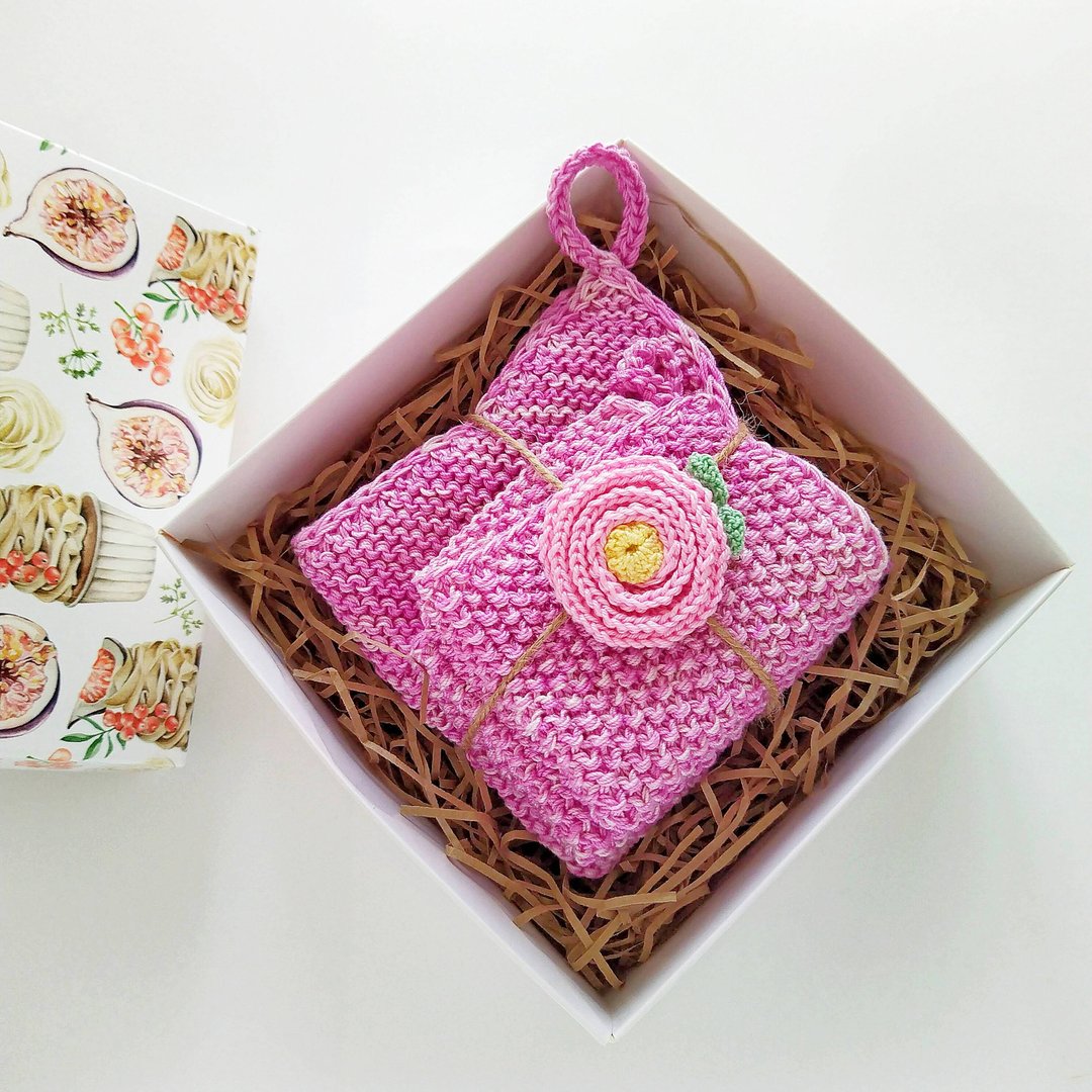 Eco friendly cleaning cloths, 手工菜瓜布, 洗碗布, 菜瓜布, 洗碗刷, Zero waste gift box - 碗盘清洁 - 棉 粉红色