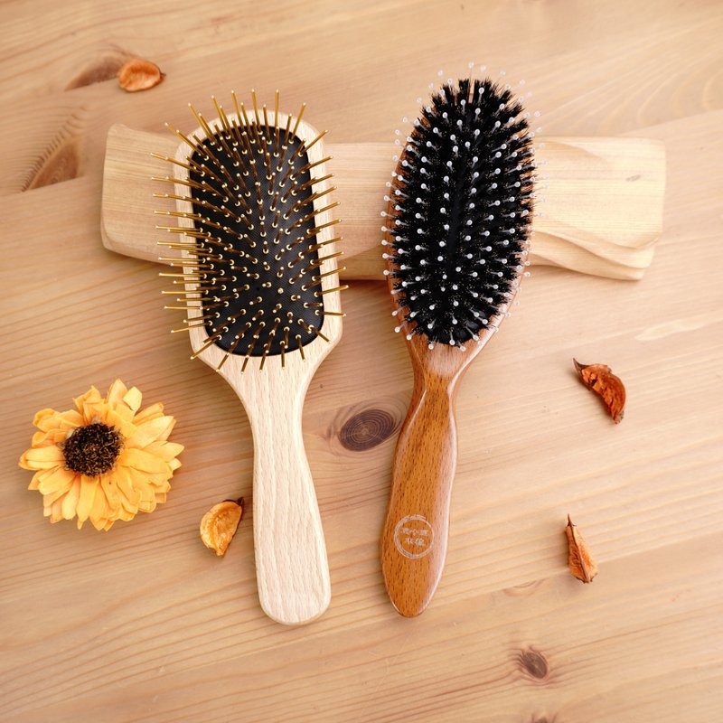 无染系列-黄金按摩/护发双效超值礼盒组(限量15组) - 彩妆刷具/镜子/梳子 - 木头 咖啡色