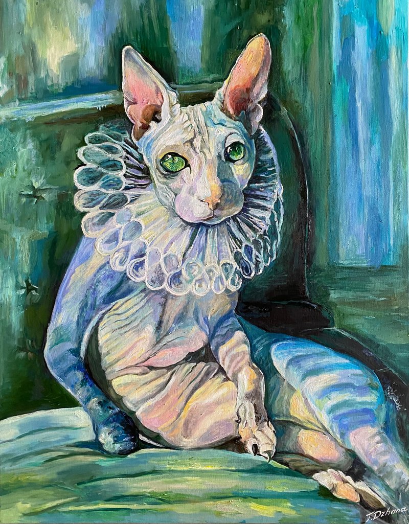 猫王。 拉伸帆布上的原创油画 - 海报/装饰画/版画 - 其他材质 多色