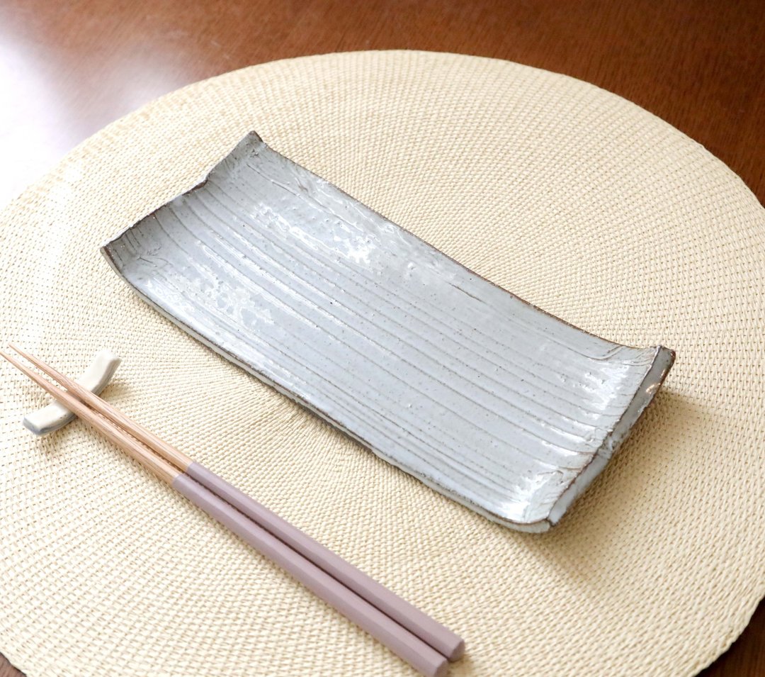 出售 / 黑花岗土白釉长盘 - 盘子/餐盘/盘架 - 陶 白色