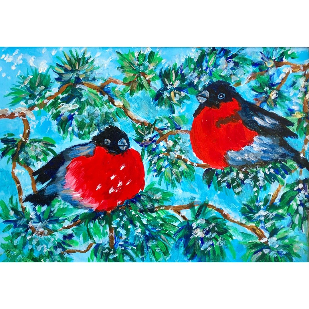 圣诞雀画，手绘红腹灰雀压克力画，北方艺术 - 海报/装饰画/版画 - 木头 