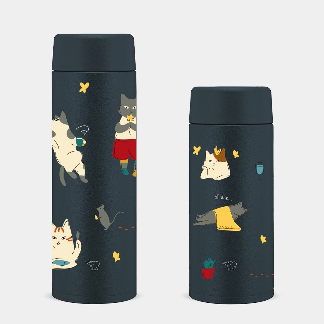 文青猫咪 喵星人 象印不锈钢 保温瓶 咖啡杯 环保杯 PU058 - 保温瓶/保温杯 - 不锈钢 黑色