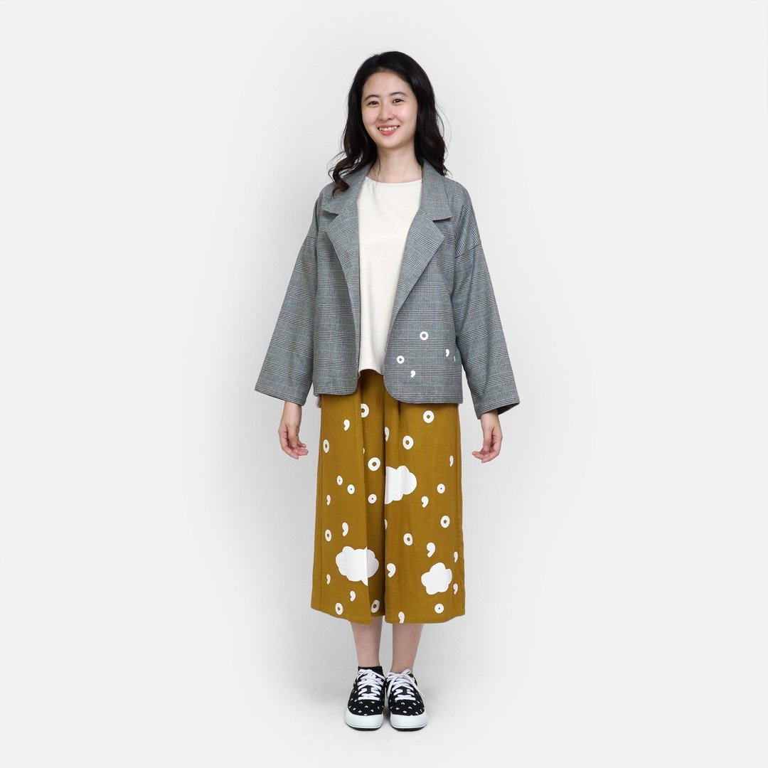 逗点句点毛格纹外套 - 女装休闲/机能外套 - 棉 灰色