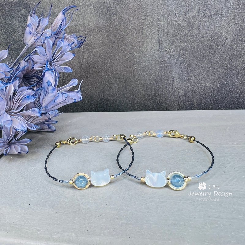 海蓝宝猫咪钢线手链 勇敢 表达 沟通 J.Y.L 邻手作 - 手链/手环 - 水晶 蓝色