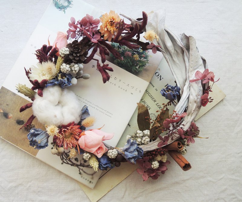 微甜·圈 手作 森林风 不凋紫红绣球花 飞燕 袋鼠花 小木棉 花圈 干燥花圈 大花圈 壁饰花圈 烛台花圈 门上花圈 现货 - 摆饰 - 其他材质 紫色