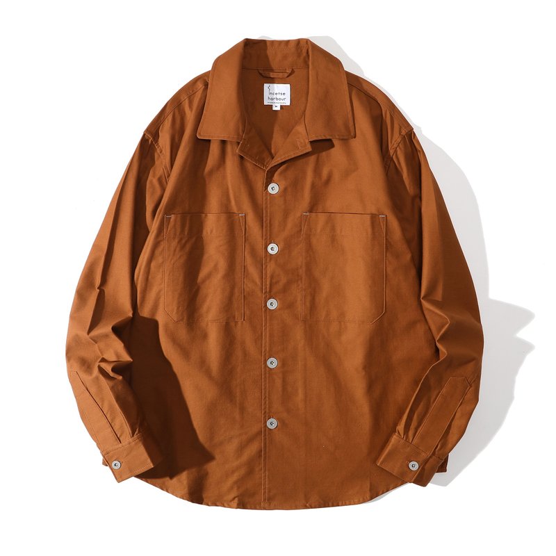 Incense Habour 日本布料 棉缎衬衫长袖恤衫 - 泥黄色 - 男装衬衫 - 棉．麻 橘色