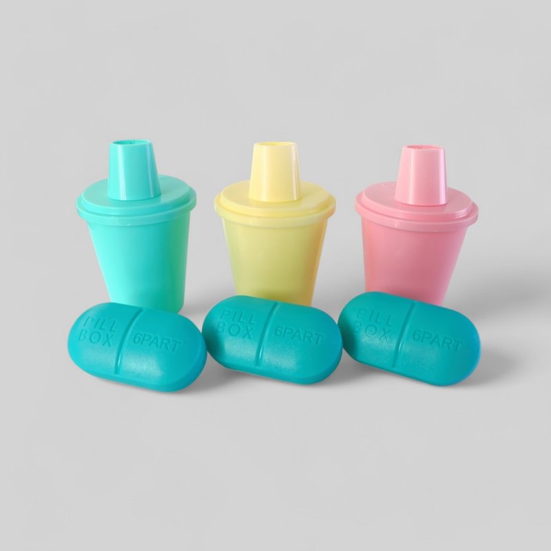 PillFree咕溜杯-每日的吞药练习杯 / 三色全包 / 赠药盒3个 - 水瓶/水壶 - 塑料 多色