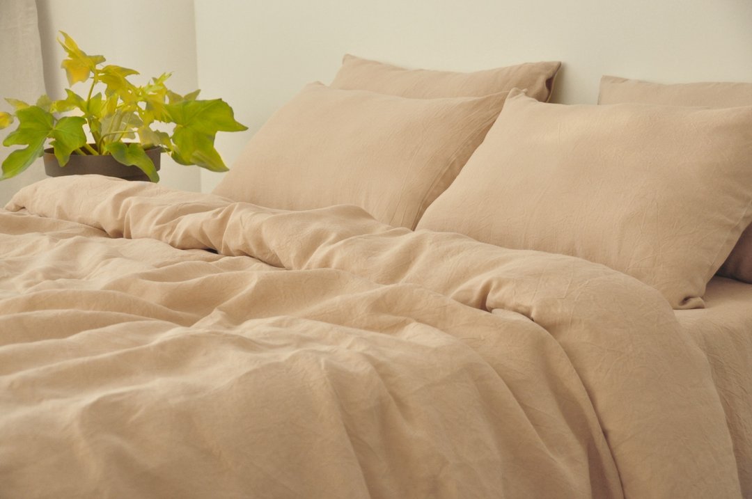 Caramel linen pillowcase / Beige pillow cover /Euro, American, Taiwan size - 寝具 - 亚麻 卡其色