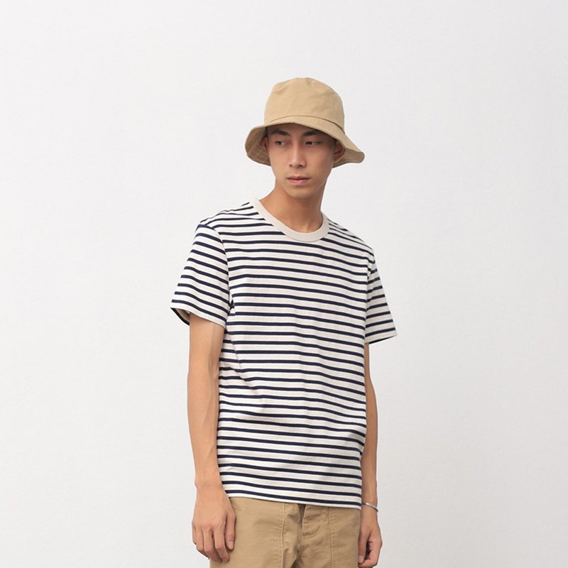 吃茶去  | 蓝标有机棉T恤 圆领短袖 条纹 - 男装上衣/T 恤 - 棉．麻 