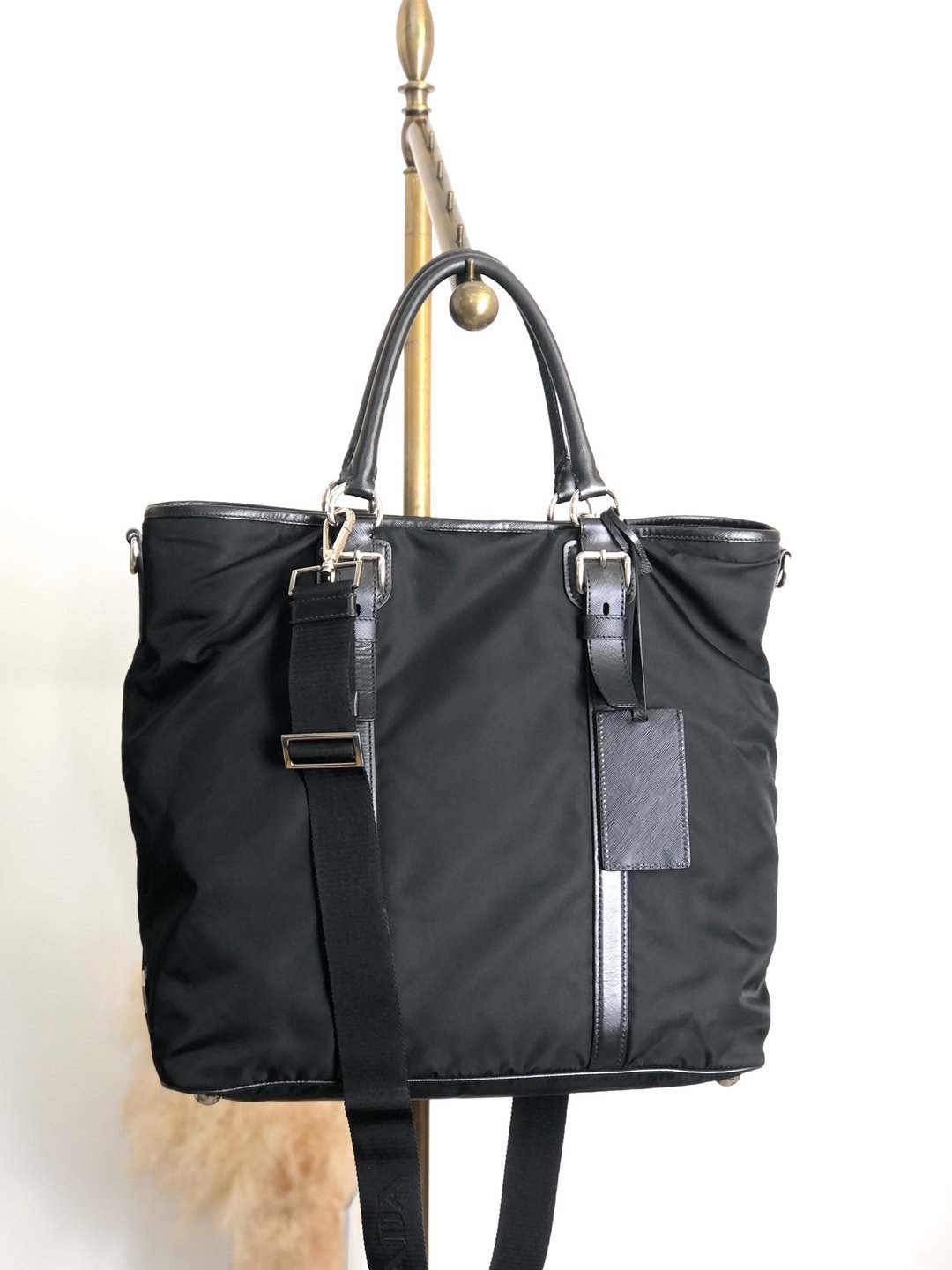【 日本直送 名牌中古包 】PRADA 普拉达 托特包 黑色 三角标志 皮革 尼龙 2way Saffiano a75iug - 手提包/手提袋 - 尼龙 黑色