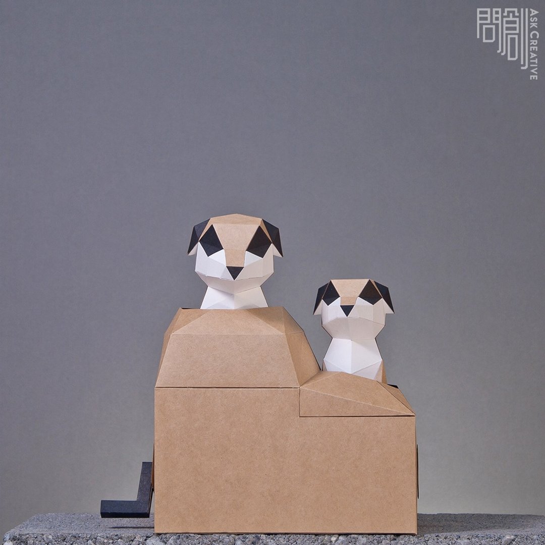 DIY手作3D纸模型 礼物 摆饰 宠物 动态系列 探头狐獴 可动狐獴兄 - 玩偶/公仔 - 纸 白色
