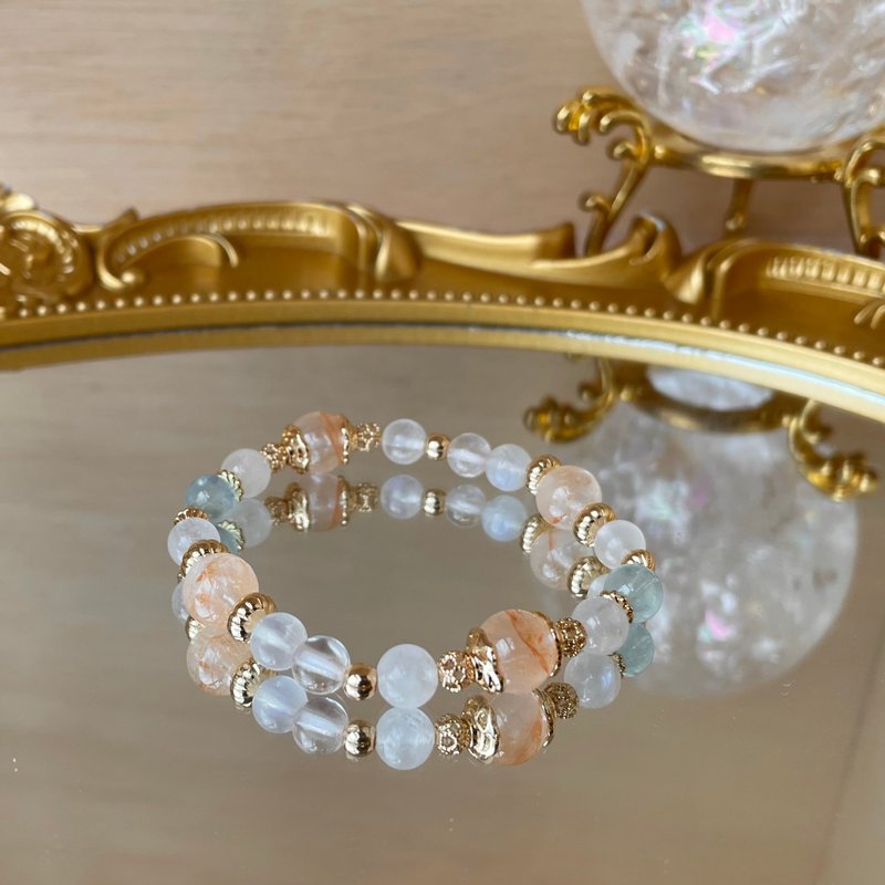 /雪之花/ 雪花幽灵 海蓝宝 月光石 粉水晶 增强自信 招桃花 人缘 - 手链/手环 - 水晶 多色