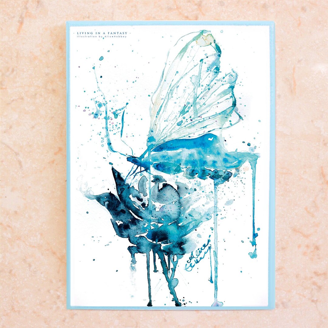 Alice Hobbey 蓝玫瑰蝴蝶系列  双面水彩插画明信片 Posrcard - 卡片/明信片 - 纸 多色