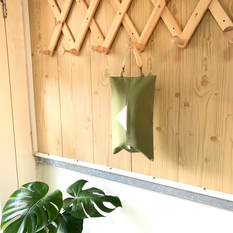 抹茶绿帆布面纸套/车用面纸套 - 纸巾盒 - 棉．麻 绿色