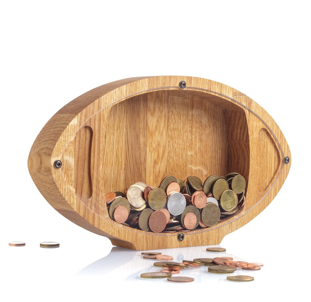 Football ball wooden piggy bank kids gift Rugby sport nursery decor wooden toy - 储蓄罐 - 木头 