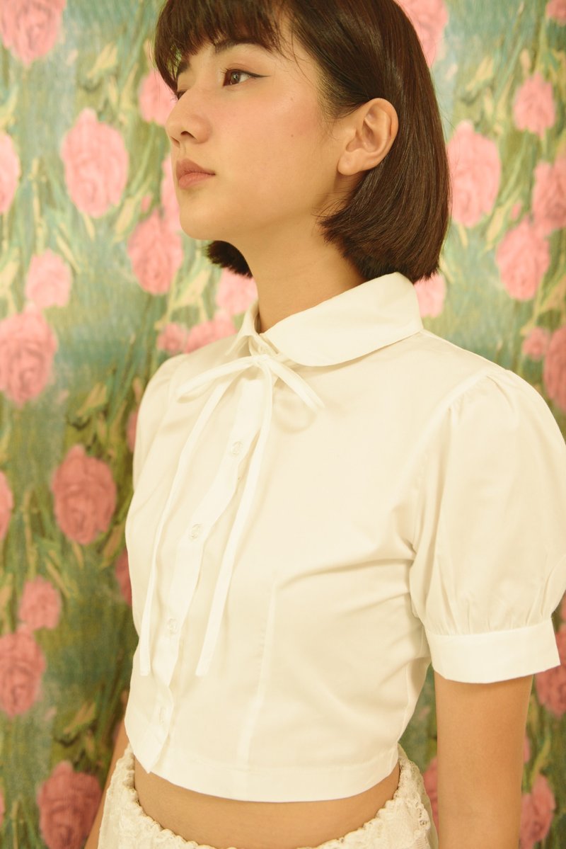 Abigail 衬衫 娃娃袖荷叶领衬衫，附有绑带。 - 女装衬衫 - 其他材质 