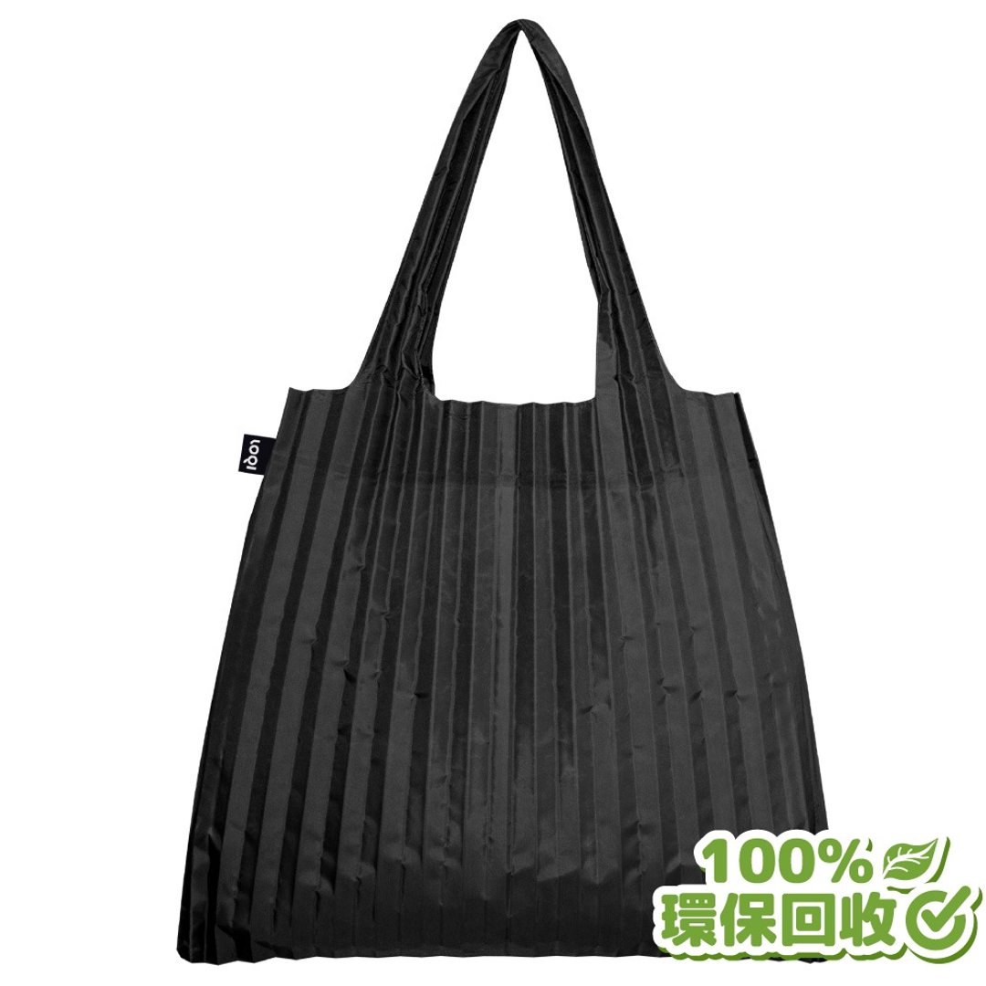 LOQI 购物袋 - 百褶包 (墨黑 PLBL) - 侧背包/斜挎包 - 聚酯纤维 黑色