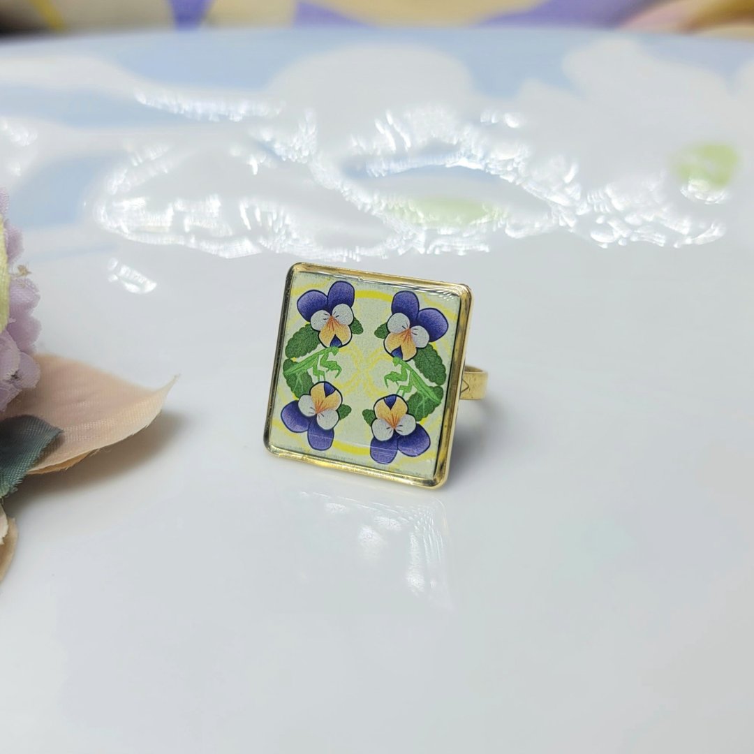 惊蛰 节气花砖 手作 戒指 徽章 别针 - 戒指 - 铜/黄铜 多色