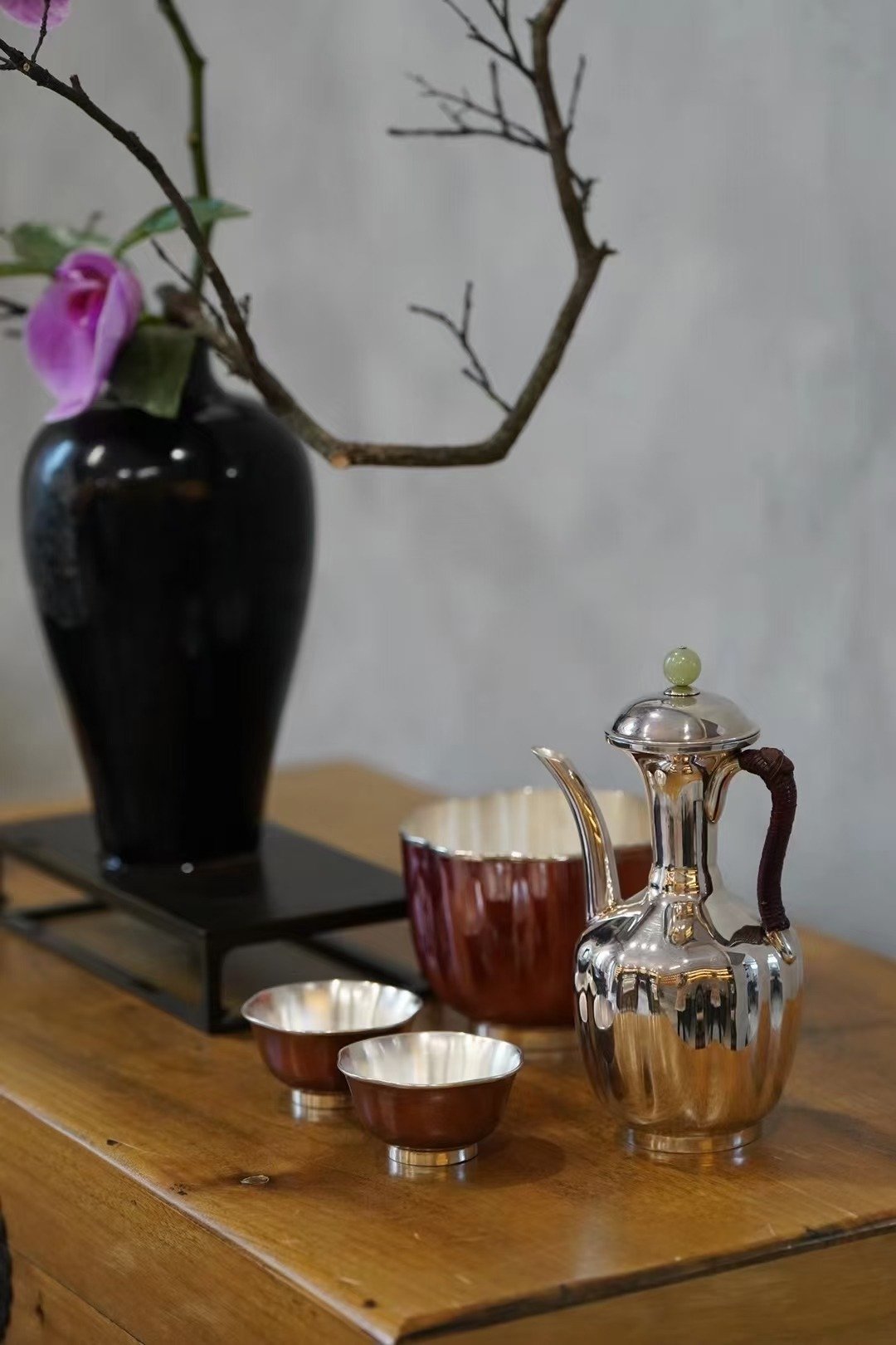 尚帧品 宋式纯银酒具套装 铜包银纯银酒器 执壶 温碗 二杯 - 酒杯/酒器 - 纯银 