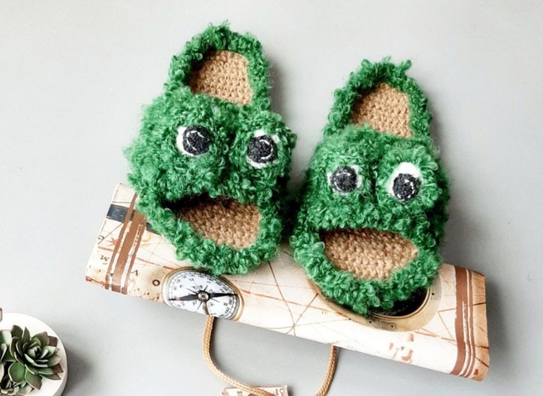Frog slippers open-toe - 室内拖鞋 - 棉 绿色