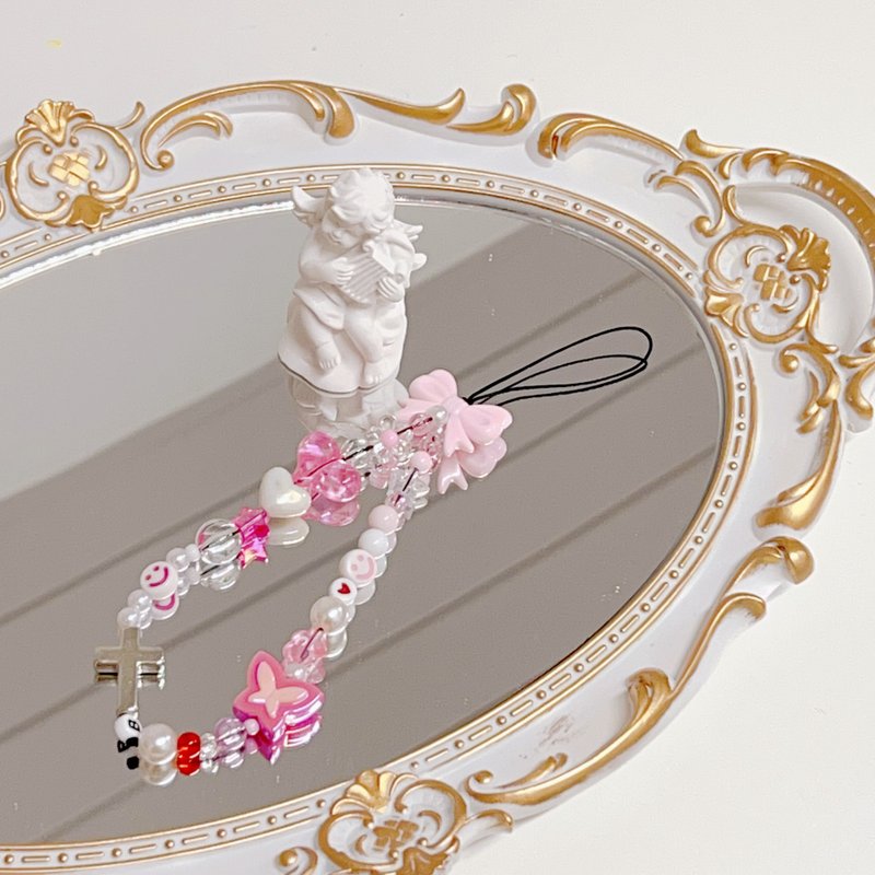 粉色蝴蝶结手机绳 - 吊饰 - 塑料 