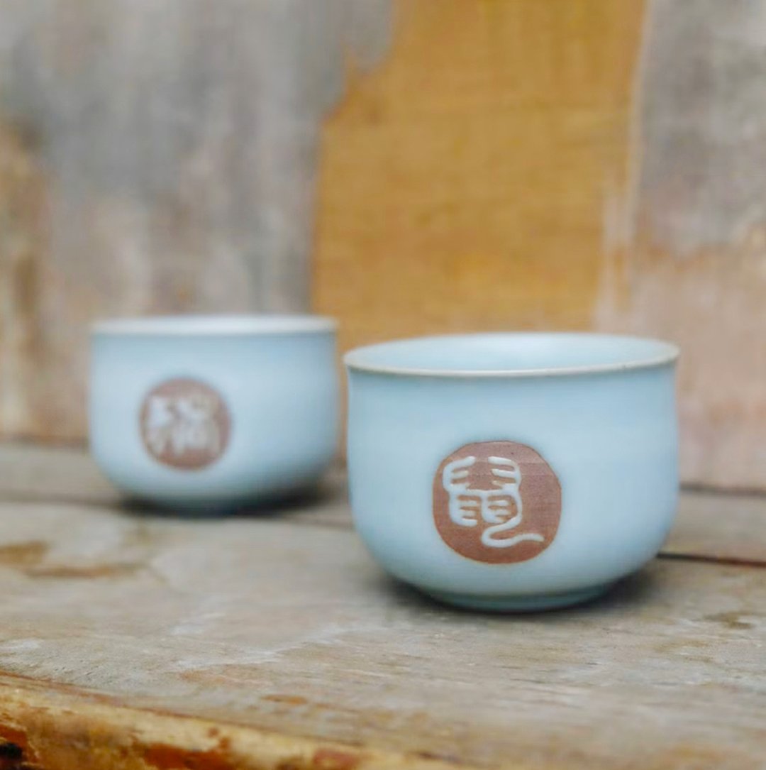 【富昌窑】青瓷汝窑十二生肖茶杯 陶茶杯 陶杯 吉圆杯 - 茶具/茶杯 - 陶 白色