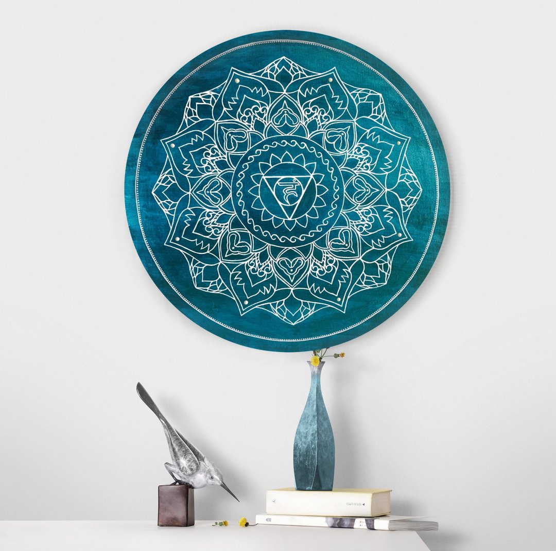 Spiritual art Round mandala Vishuddha chakra Sacred geometry art Meditation art - 墙贴/壁贴 - 压克力 蓝色