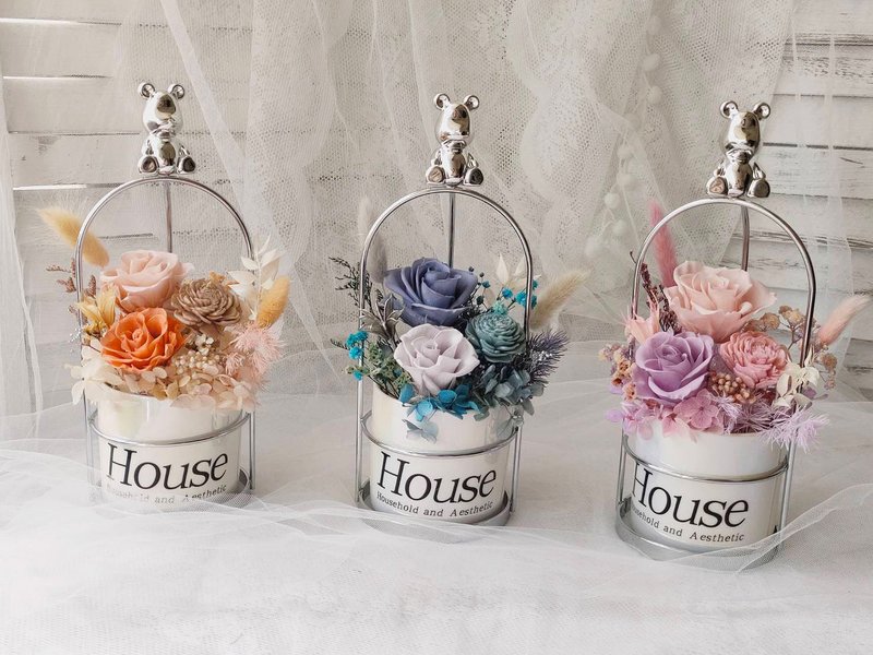 蓝芯花艺 炫光小熊盆花 情人节礼物 母亲节 生日礼物 母亲节礼盒 - 干燥花/捧花 - 植物．花 多色