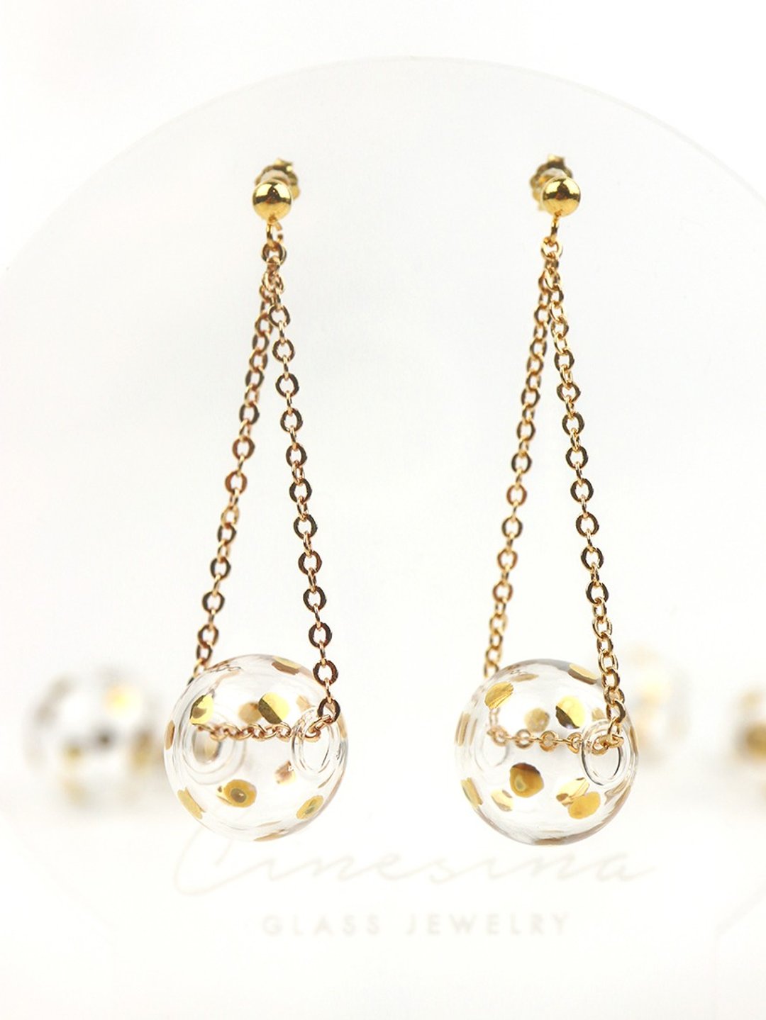 DINGDING GOLD DOTS - 真金彩绘波点玻璃球 耳环 - 颈链 - 玻璃 金色