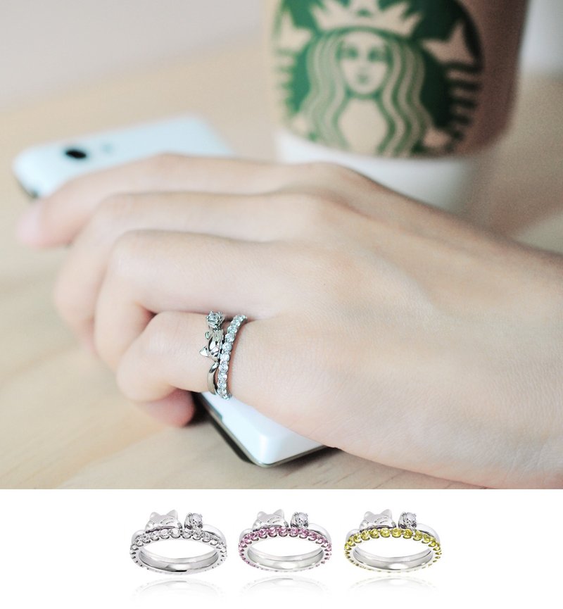 幸福御守满钻(组)。狐狸满钻线白钢戒指 #5~#9  不怕水不变色 - 戒指 - 不锈钢 白色