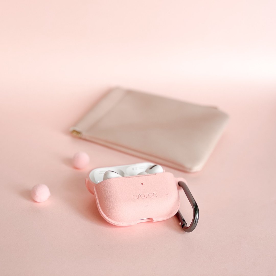 Airpods 质感皮革硅胶保护套 + 皮革收纳包 | 少女粉 | - 耳机收纳 - 人造皮革 粉红色