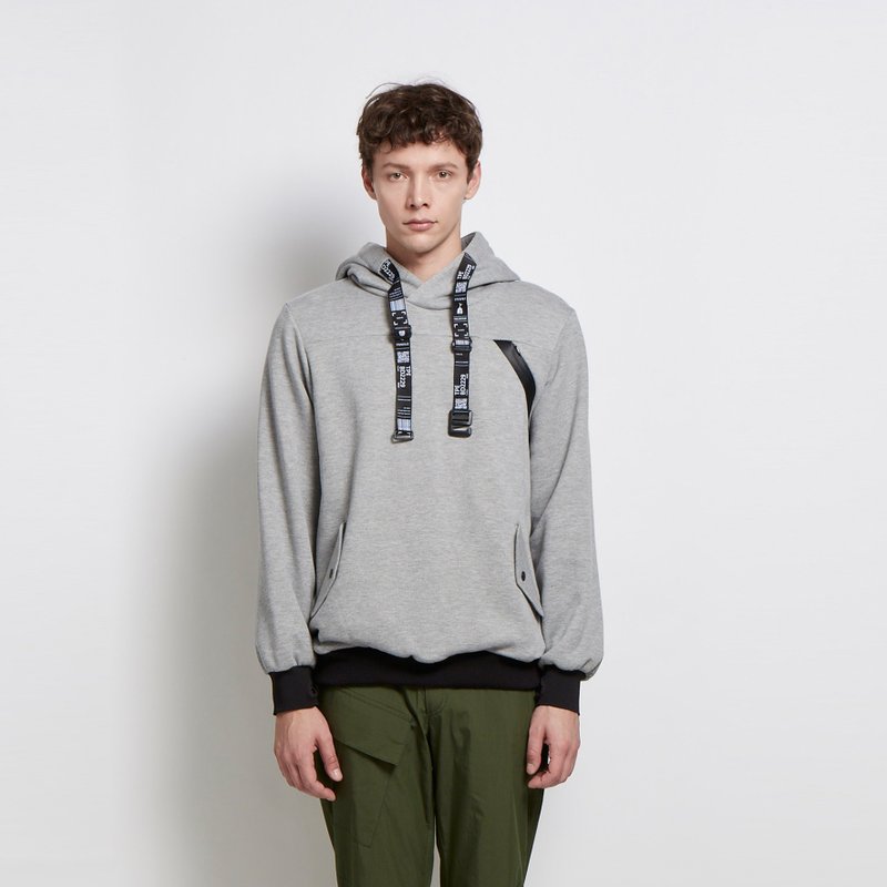 拉封装 - 连帽双口袋针织上衣 - 灰 - 男装上衣/T 恤 - 聚酯纤维 灰色