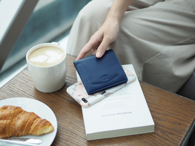 Hannah (Denim) : Small leather short wallet, folded wallet, Mini wallet,blue - 皮夹/钱包 - 真皮 蓝色