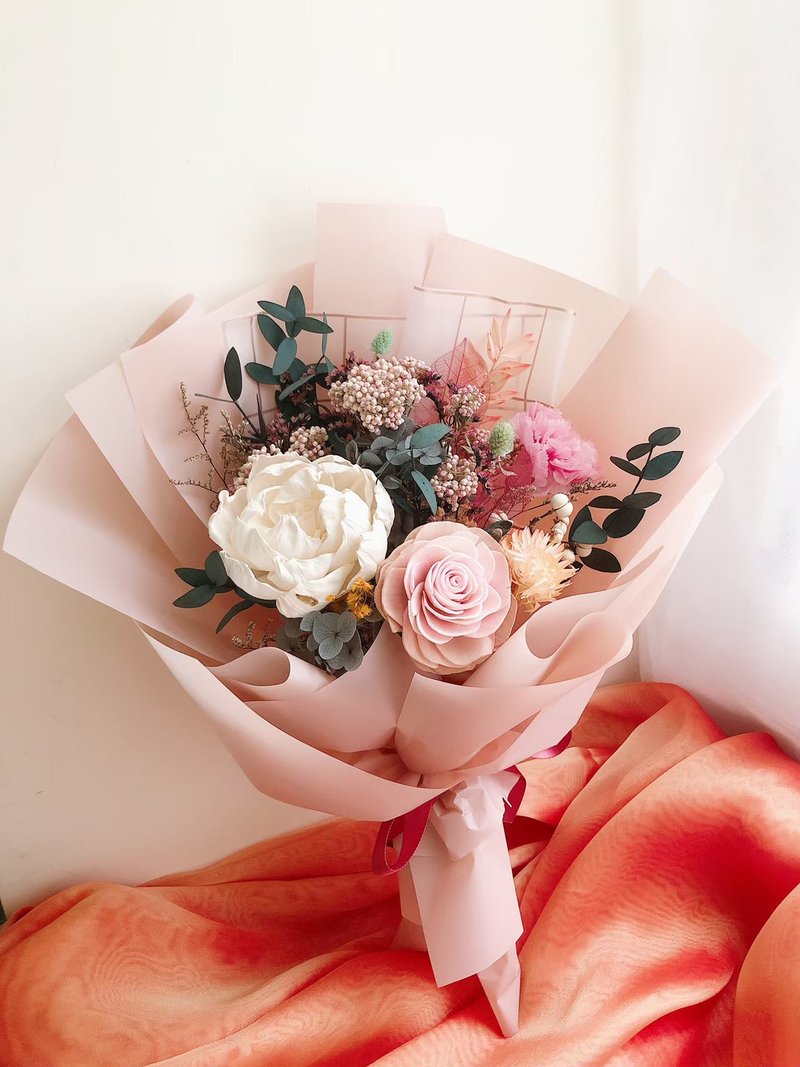 母亲节花束 康乃馨花束 永生花 干燥花 永生玫瑰花 母亲节礼物 - 干燥花/捧花 - 植物．花 粉红色