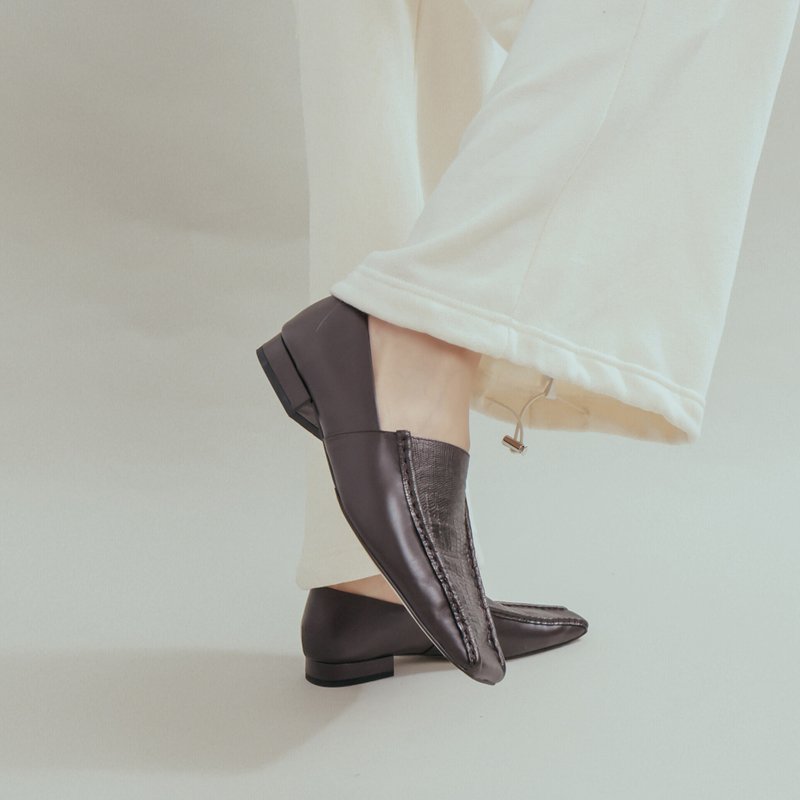 树皮状蜥蜴纹-方头穆勒鞋-深咖色-零码出清 - 女款牛津鞋/乐福鞋 - 真皮 咖啡色