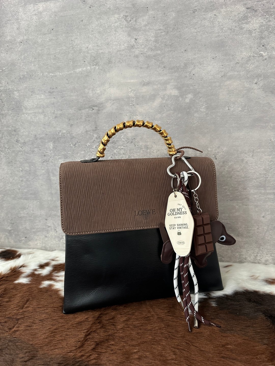 中古包 LOEWE 罗意威 蛇骨 Kelly - 手提包/手提袋 - 真皮 黑色