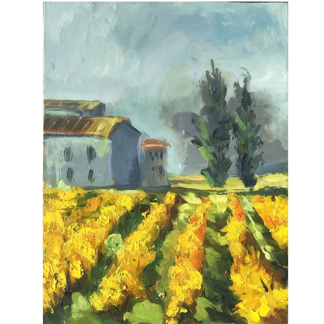 葡萄园绘画油画原创风景艺术厚涂谷仓艺术品 - 墙贴/壁贴 - 环保材料 