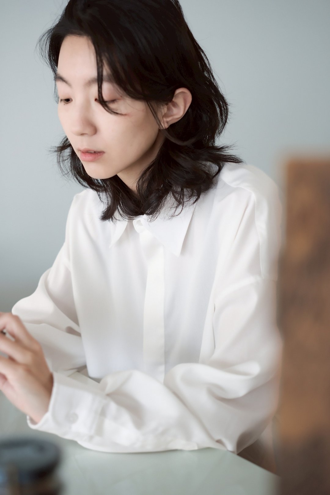 日常隐藏扣简约衬衫shirt - 2色 - 白白 - 女装衬衫 - 棉．麻 白色