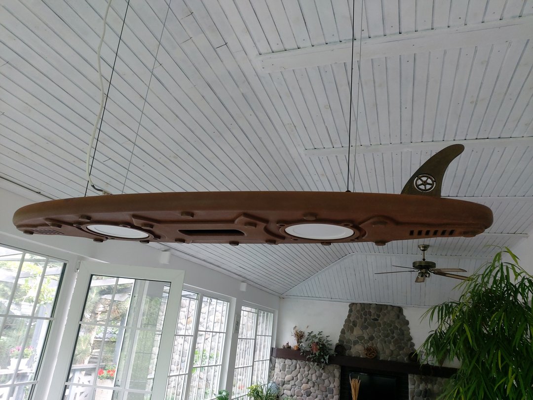Unique handmade surfboard-shaped pendant light,covered with iron,steampunk style - 灯具/灯饰 - 木头 咖啡色