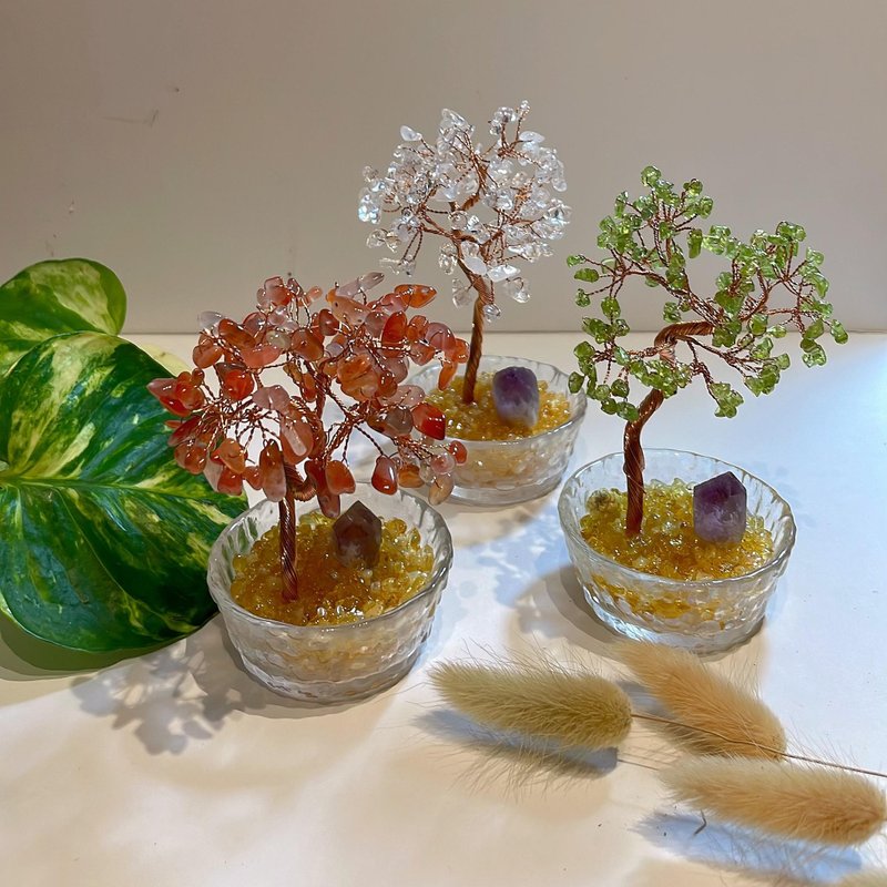 水晶能量树 |  绯红玛瑙 橄榄石 白水晶 | 开运水晶树 - 摆饰 - 水晶 白色