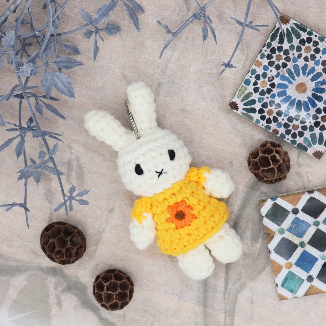 荷兰Miffy米菲兔 纯棉全手工 Miffy 向日葵洋装钥匙圈 - 钥匙链/钥匙包 - 棉 橘色