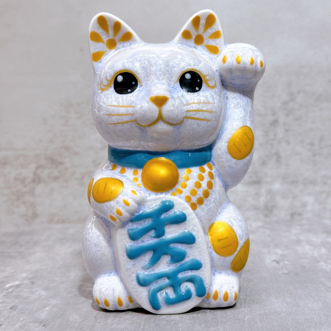 【藤彩千金】日本清水烧招财猫 | 花结晶 藤 体小判 千万両 左 - 摆饰 - 瓷 蓝色