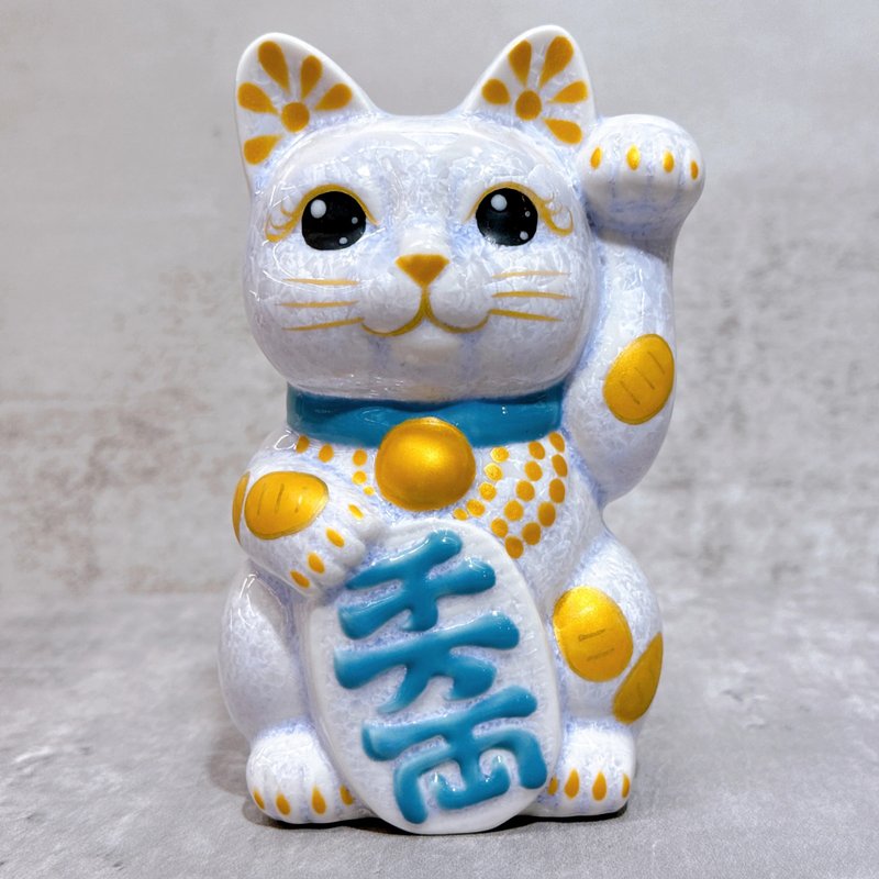 【藤彩千金】日本清水烧招财猫 | 花结晶 藤 体小判 千万両 左 - 摆饰 - 瓷 蓝色
